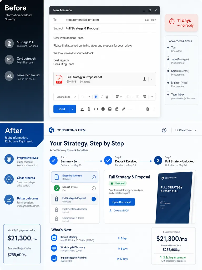 Progressive reveal pipeline view for a London consultancy